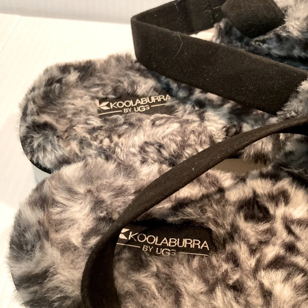 KOOLABURRA by UGG Fuzz’d Out Slingback Sandals Snow Leopard Womens Size 10